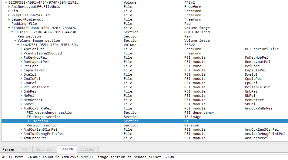 UEFIToolによる調査の様子